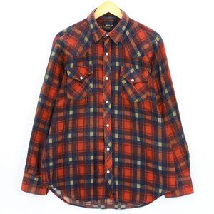 BJ-R Western Flannel Shirt Men's Casual Red Long Sleeve Button Down Size Large L